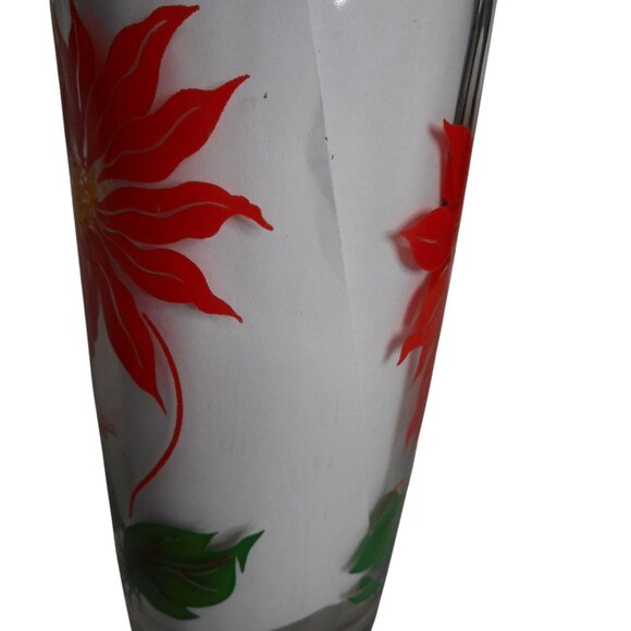 MCM  Boscul Peanut Butter Glass Tumbler Dark Red Poinsettia Estate find 5" #9 - Picture 2 of 5